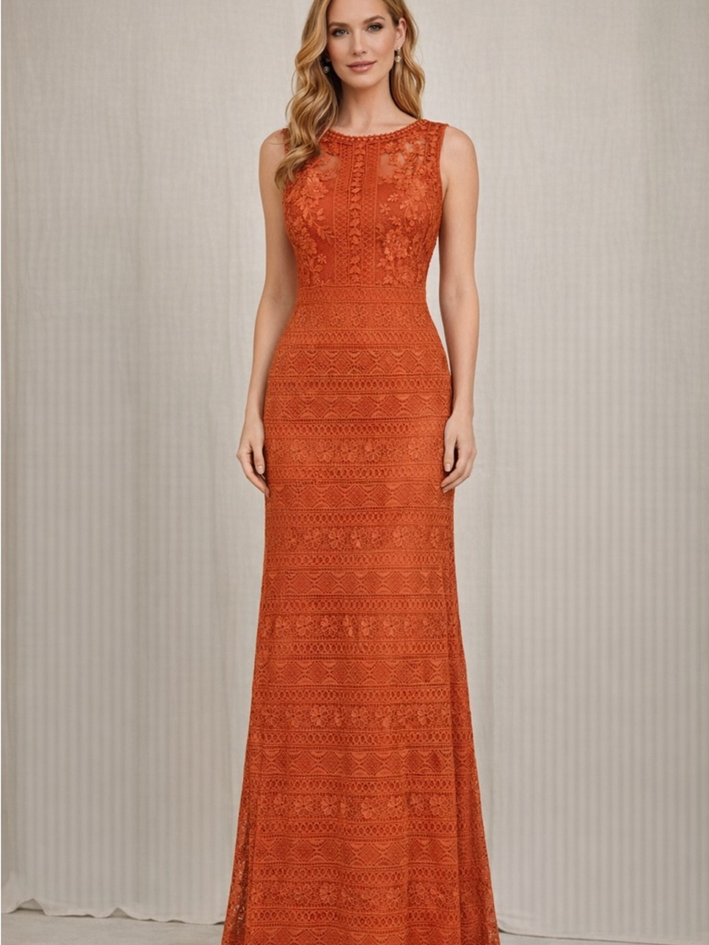 Sleeveless Lace Maxi Dress in Burnt Orange